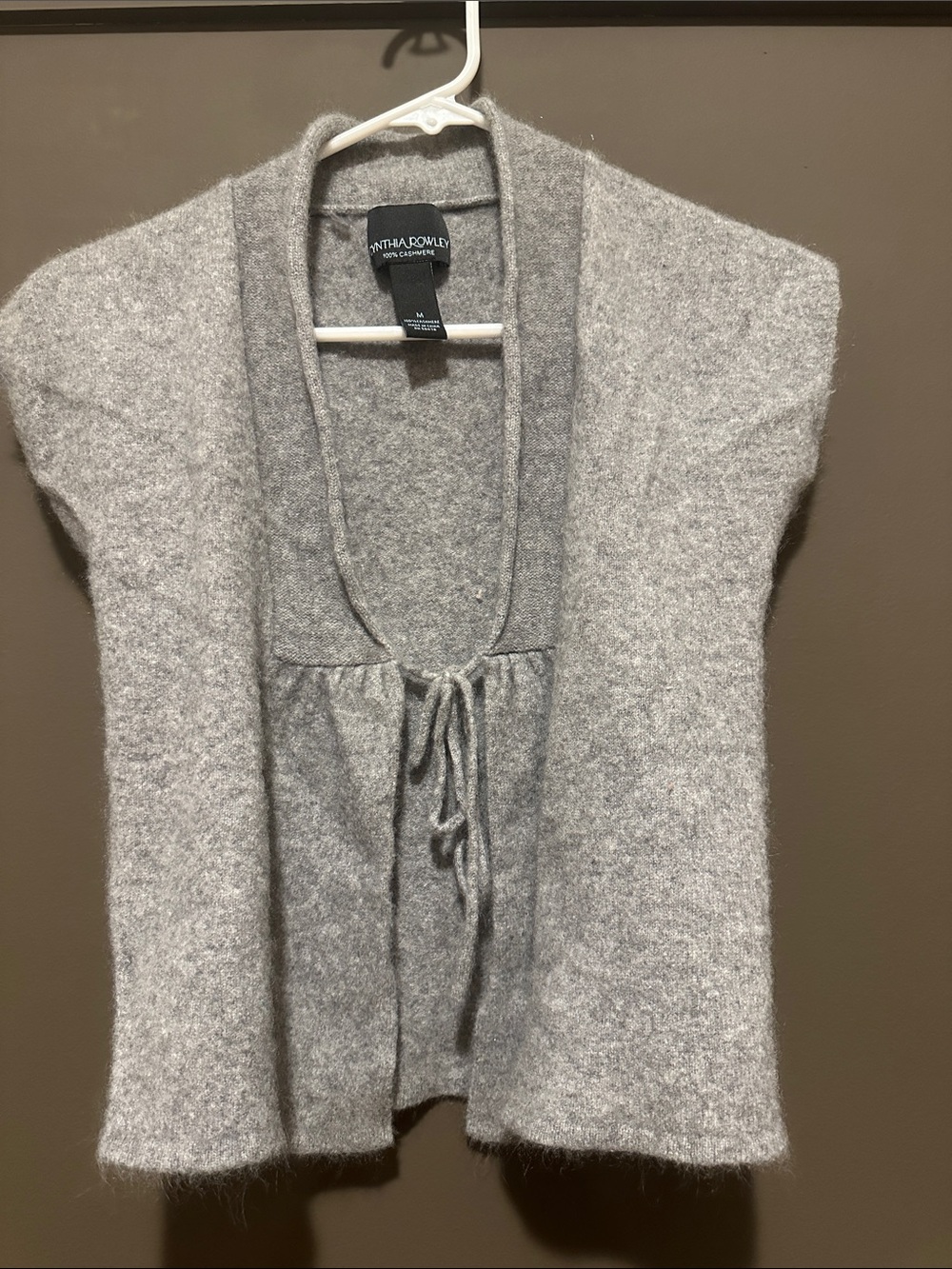 Cynthia Rowley 100% Cashmere Gray Tie Front Short Sleeve Cardigan Sweater | M